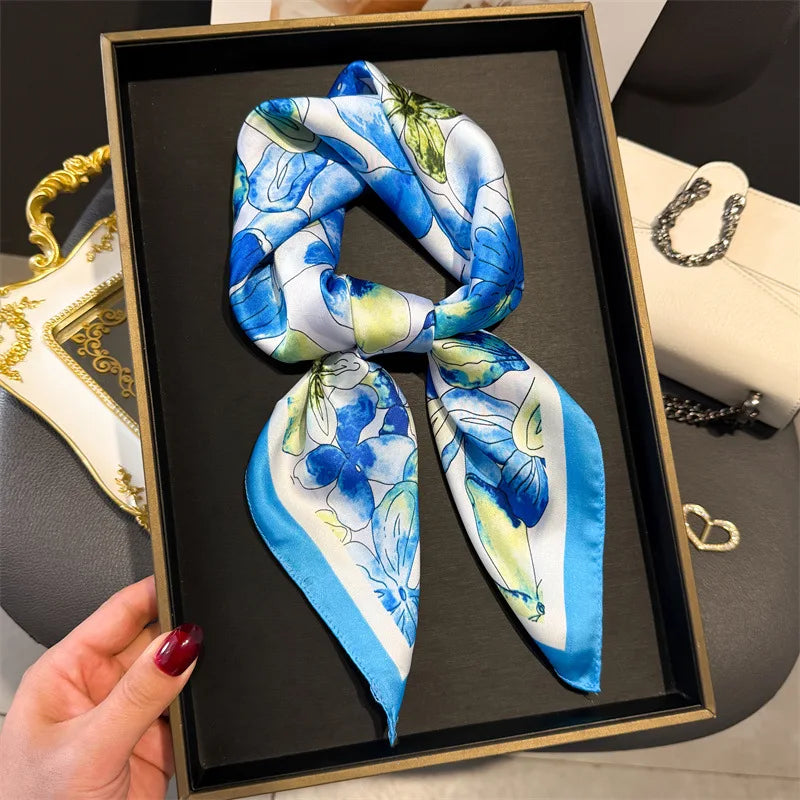 Print 70cm Silk Satin Headscarf Canada Women Luxury Design Neck Tie Scarf Hair Hand Wrist Foulard Shawl Bandana