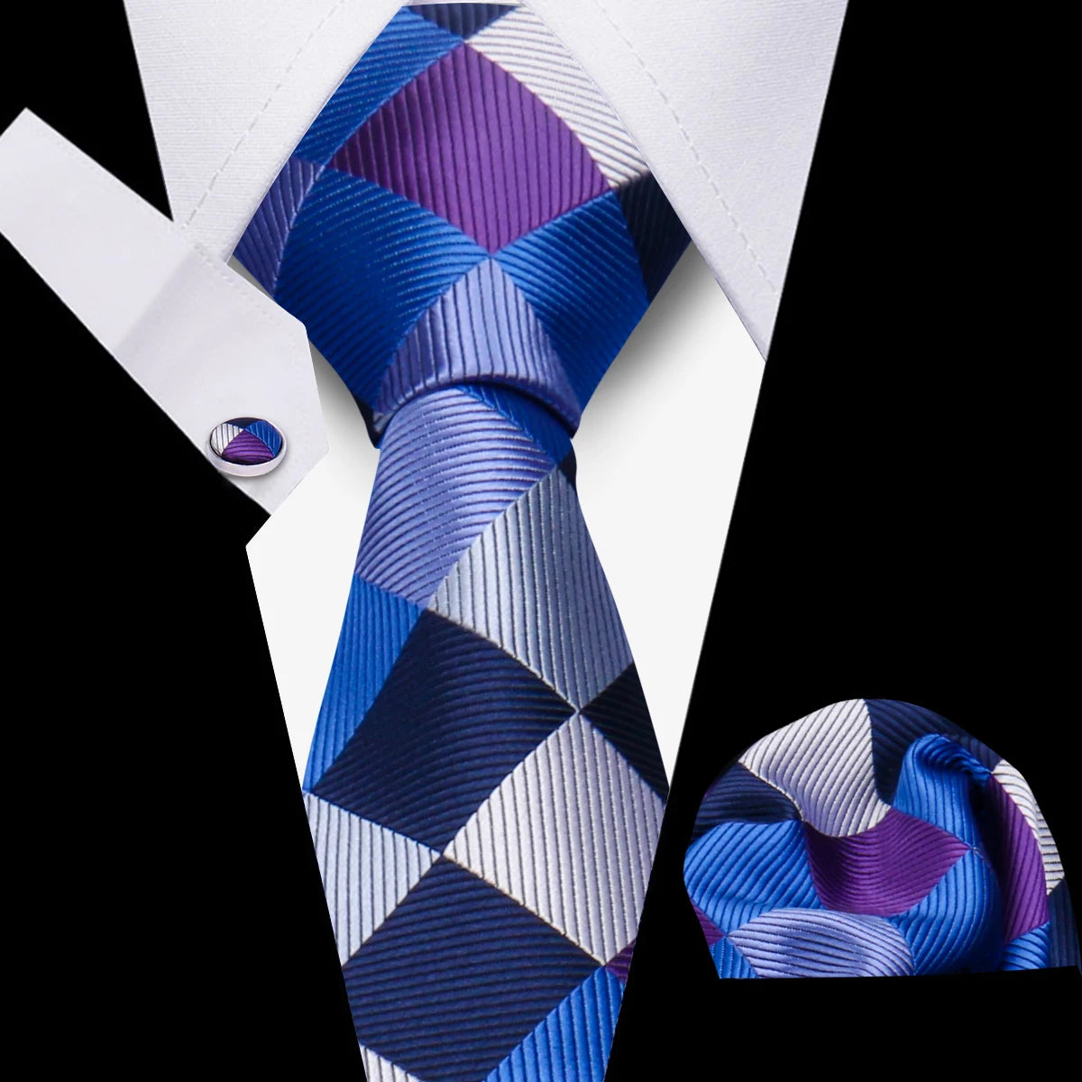 Men’s Business Necktie Set Canada Classic Plaid Cufflinks Handkerchief for Suit Wedding High-Quality 3PCS Tie Set Formal Gravata