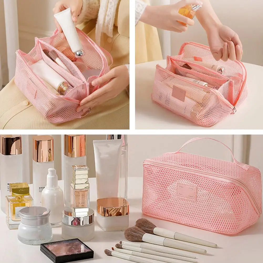 Large-Capacity Mesh Cosmetic Bag USA Multifunctional Travel Toiletry Organizer for Women, Makeup Storage Case & Beauty Tool Pouch