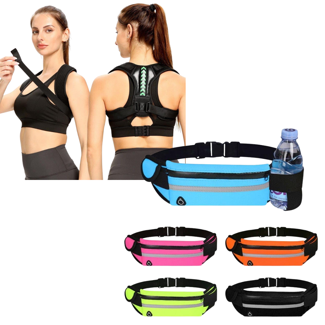 Deals: Adjustable Back Shoulder Posture Corrector Belt + Running waist bag for Men Women UK