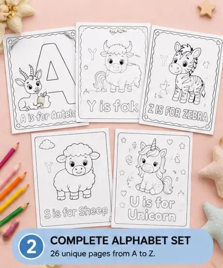 A to Z Animal Alphabet Coloring Book, Toddler Letter Recognition Worksheet Template, Preschool Handwriting Activity Pack, Classroom PDF - Ammpoure