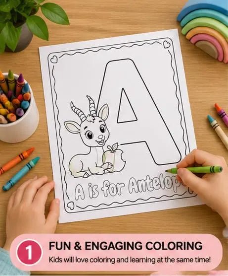 A to Z Animal Alphabet Coloring Book, Toddler Letter Recognition Worksheet Template, Preschool Handwriting Activity Pack, Classroom PDF - Ammpoure