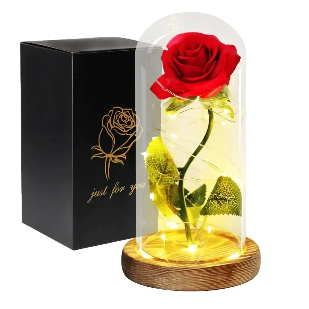 Acrylic Dome Eternal Rose Artificial Flowers Beauty and The Beast Inspired Gift for Valentine Wedding Birthday Home Decor - Ammpoure