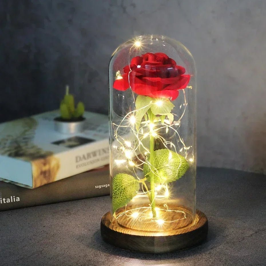 Acrylic Dome Eternal Rose Artificial Flowers Beauty and The Beast Inspired Gift for Valentine Wedding Birthday Home Decor - Ammpoure
