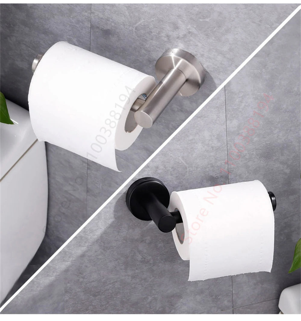 Adhesive Toilet Roll Paper Holder USA Wall-Mount No-Drill Tissue Towel Dispenser Stainless Steel Kitchen Bathroom Organizer Storage Stand - Ammpoure