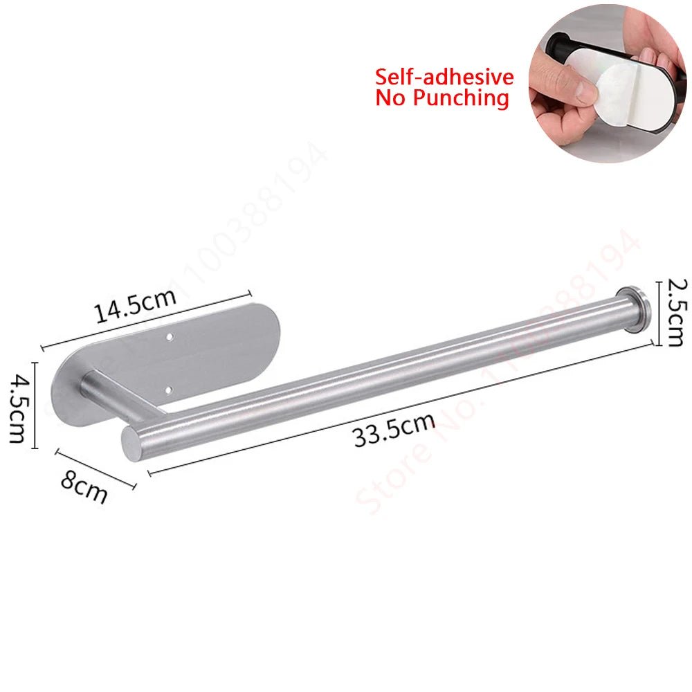 Adhesive Toilet Roll Paper Holder USA Wall-Mount No-Drill Tissue Towel Dispenser Stainless Steel Kitchen Bathroom Organizer Storage Stand - Ammpoure