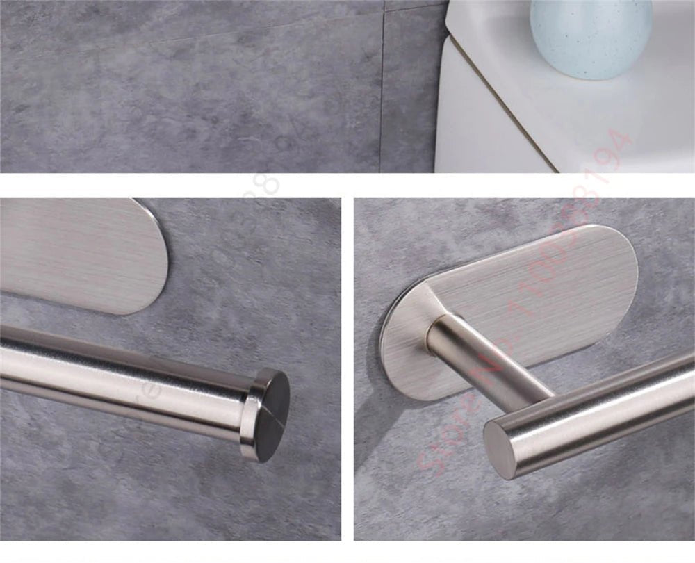 Adhesive Toilet Roll Paper Holder USA Wall-Mount No-Drill Tissue Towel Dispenser Stainless Steel Kitchen Bathroom Organizer Storage Stand - Ammpoure