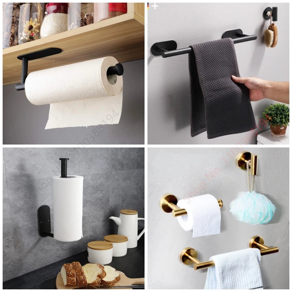 Adhesive Toilet Roll Paper Holder USA Wall-Mount No-Drill Tissue Towel Dispenser Stainless Steel Kitchen Bathroom Organizer Storage Stand - Ammpoure