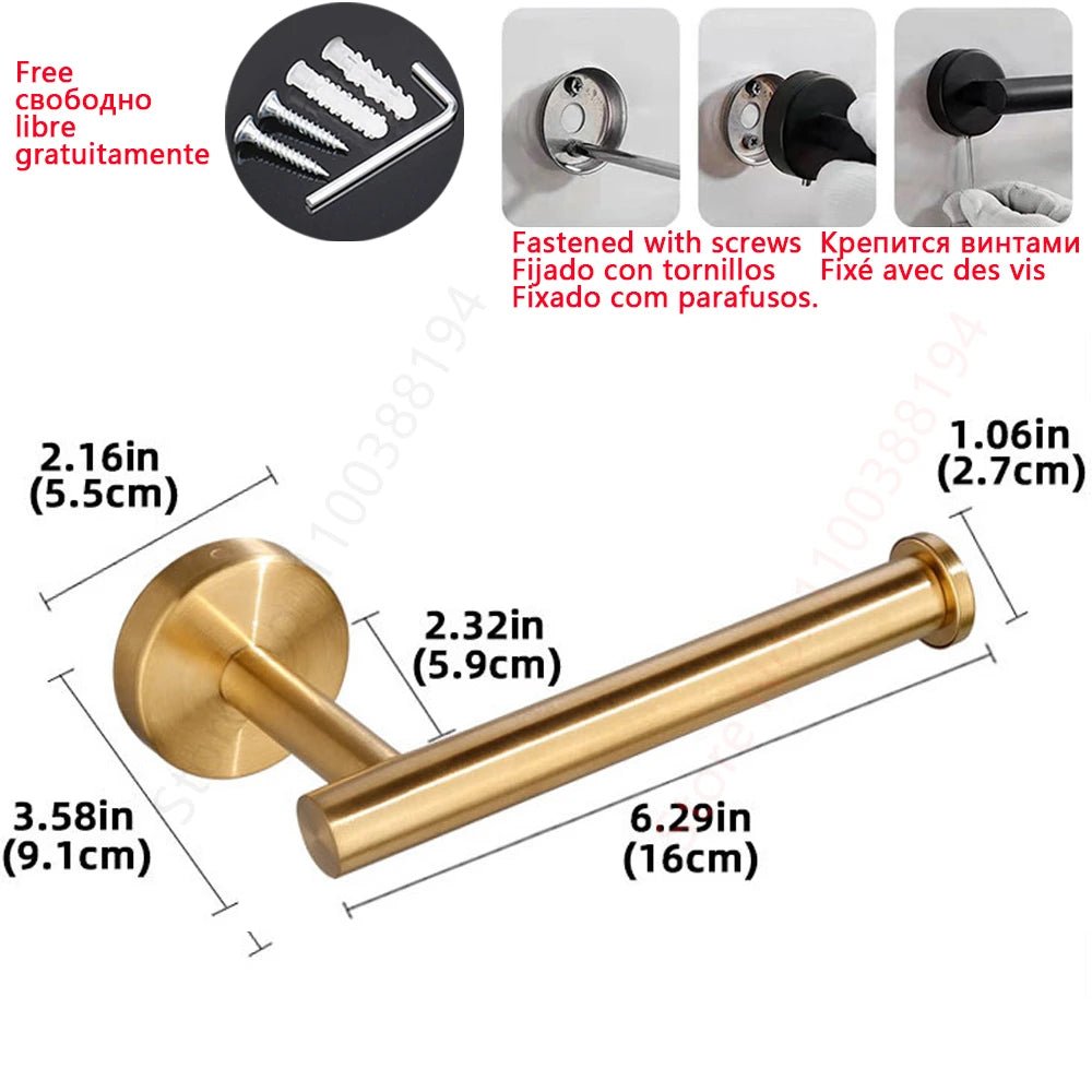 Adhesive Toilet Roll Paper Holder USA Wall-Mount No-Drill Tissue Towel Dispenser Stainless Steel Kitchen Bathroom Organizer Storage Stand - Ammpoure