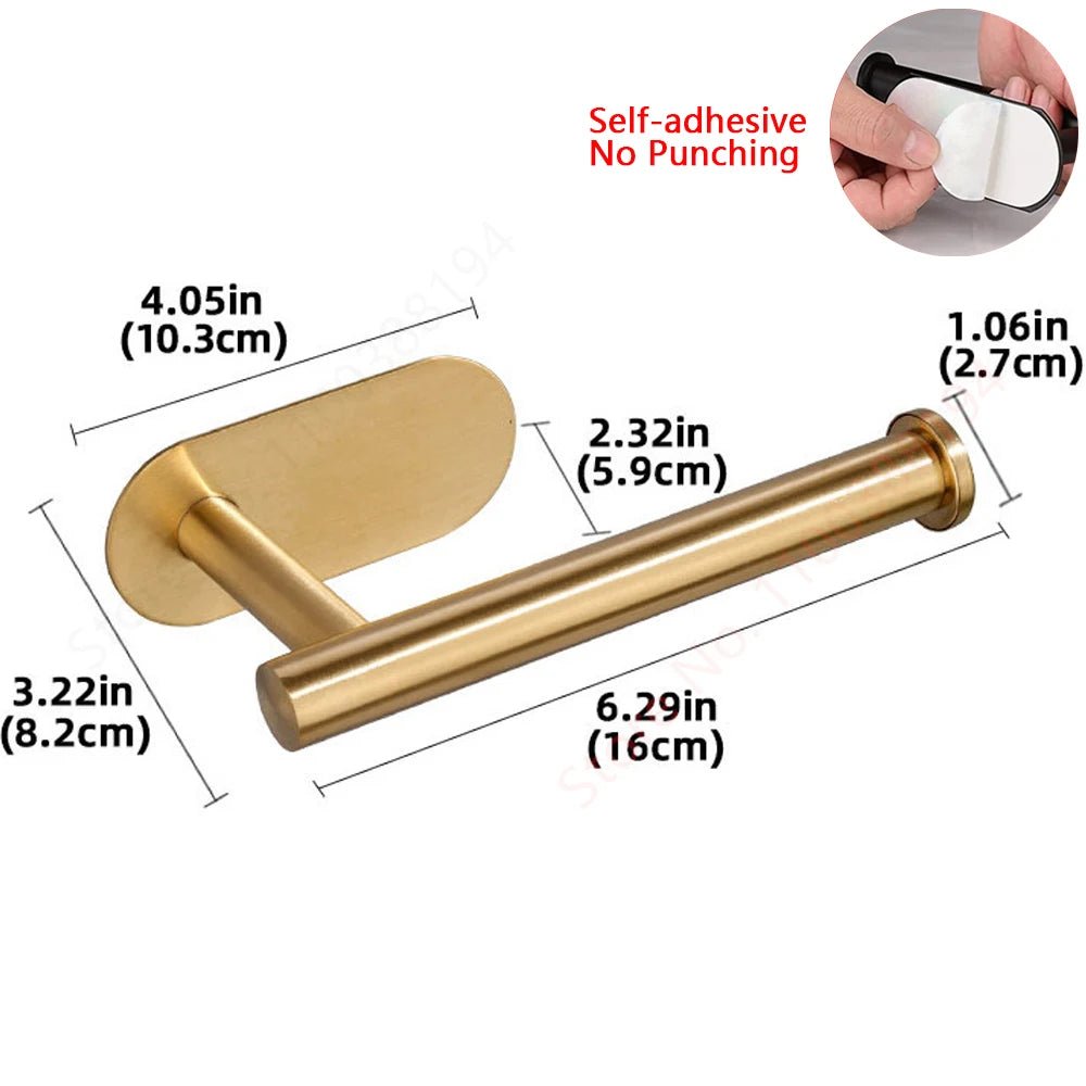 Adhesive Toilet Roll Paper Holder USA Wall-Mount No-Drill Tissue Towel Dispenser Stainless Steel Kitchen Bathroom Organizer Storage Stand - Ammpoure