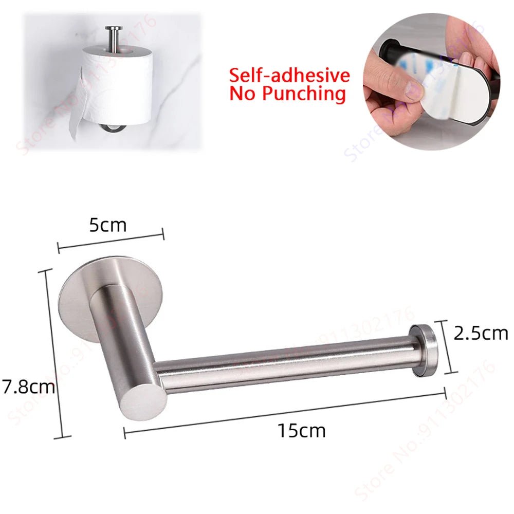 Adhesive Toilet Roll Paper Holder USA Wall-Mount No-Drill Tissue Towel Dispenser Stainless Steel Kitchen Bathroom Organizer Storage Stand - Ammpoure