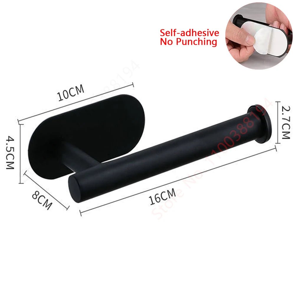 Adhesive Toilet Roll Paper Holder USA Wall-Mount No-Drill Tissue Towel Dispenser Stainless Steel Kitchen Bathroom Organizer Storage Stand - Ammpoure