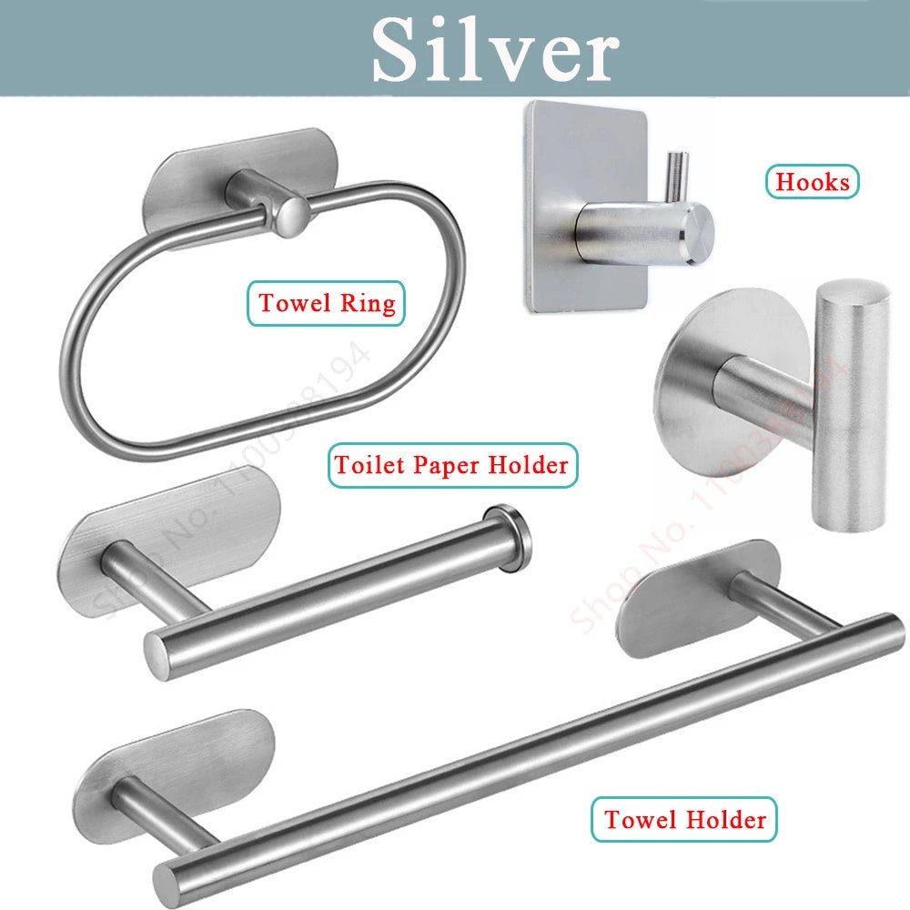 Adhesive Toilet Roll Paper Holder USA Wall-Mount No-Drill Tissue Towel Dispenser Stainless Steel Kitchen Bathroom Organizer Storage Stand - Ammpoure