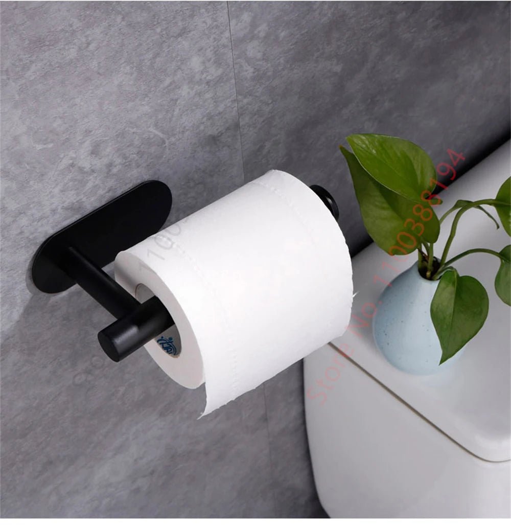 Adhesive Toilet Roll Paper Holder USA Wall-Mount No-Drill Tissue Towel Dispenser Stainless Steel Kitchen Bathroom Organizer Storage Stand - Ammpoure