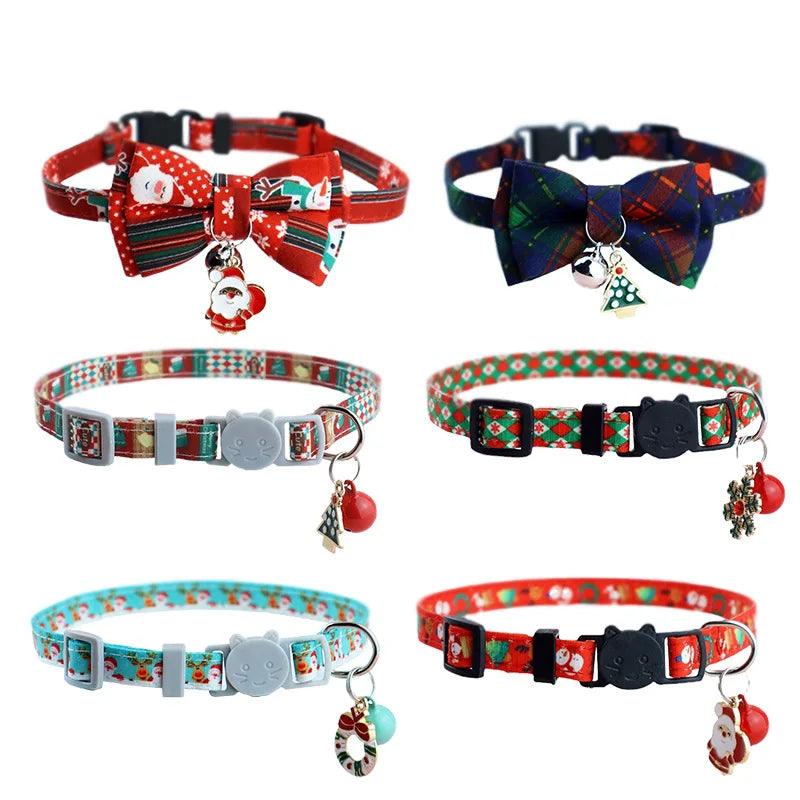 Adjustable Cat Collar Christmas Pet Collar with Bells and Bows Small Pendant Decoration To Prevent Getting Lost for Cats Puppies - Ammpoure Wellbeing 🇬🇧
