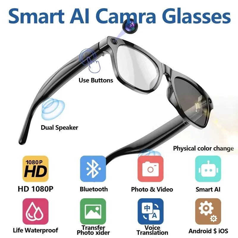 AI Smart Glasses Bluetooth Call 1200MP Camera ChatGPT Voice Assistant Music Player Translate Smart Sunglasses - Ammpoure