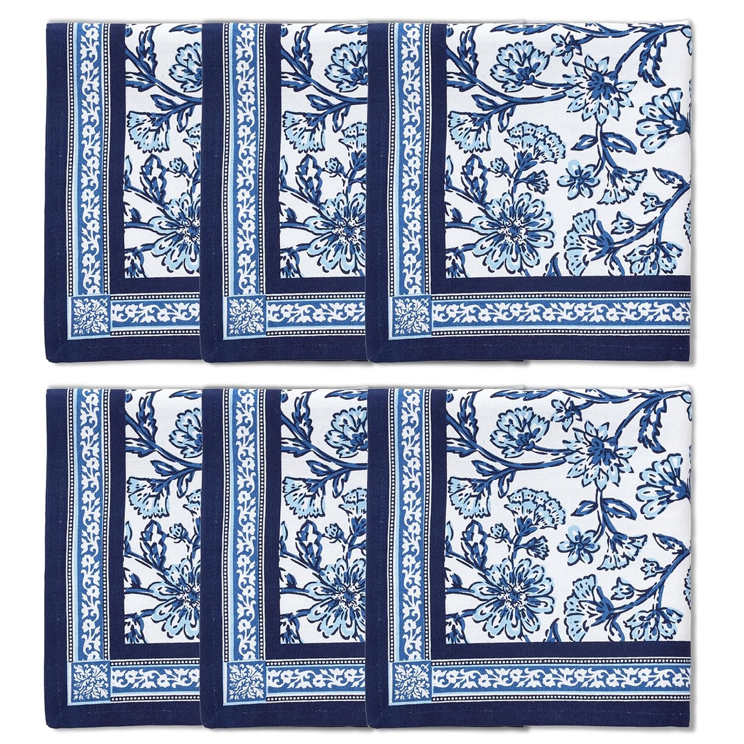 Block Printed Cotton Canvas Napkins Hand Print Set of 6pcs - Ammpoure
