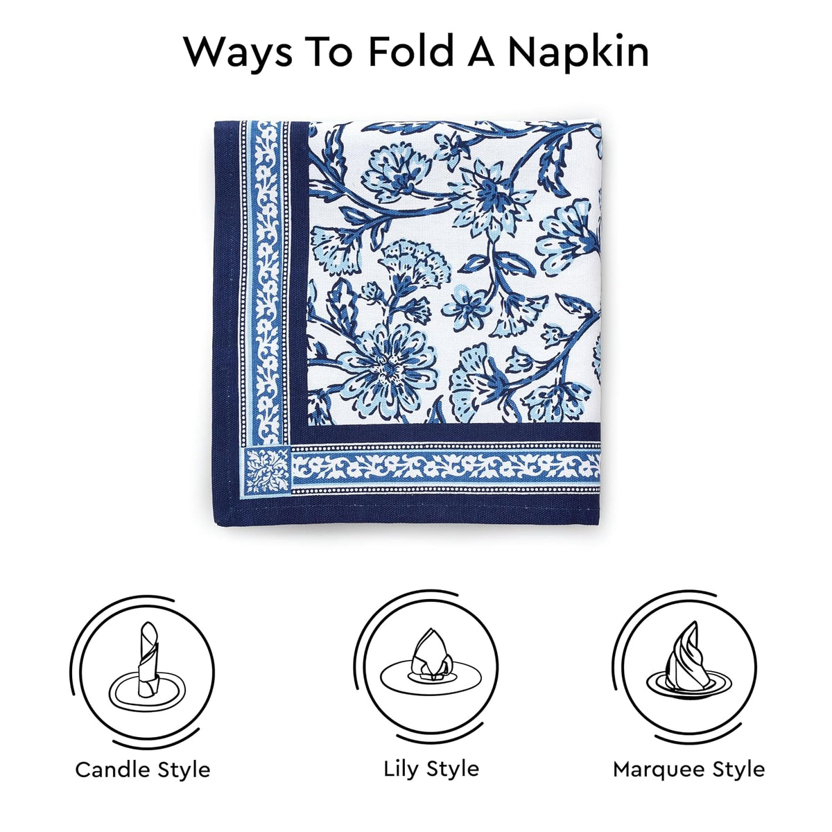 Block Printed Cotton Canvas Napkins Hand Print Set of 6pcs - Ammpoure