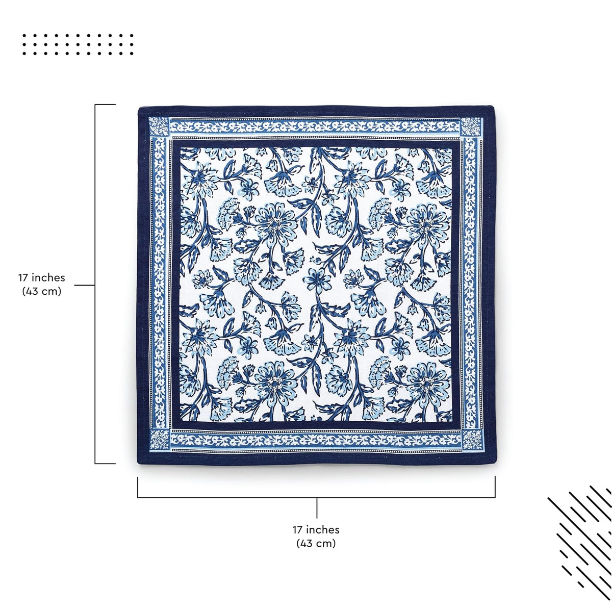 Block Printed Cotton Canvas Napkins Hand Print Set of 6pcs - Ammpoure