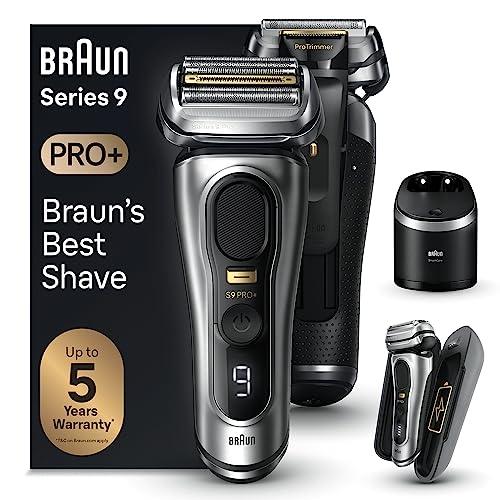 Braun Series 9 Pro Electric Shaver for Men, 4+1 ProHead with ProLift Precision Trimmer, Electric Razor for Wet & Dry Use with Charging PowerCase, Gifts For Men, 2 Pin UK Plug, 9477cc, Silver Razor - Ammpoure Wellbeing