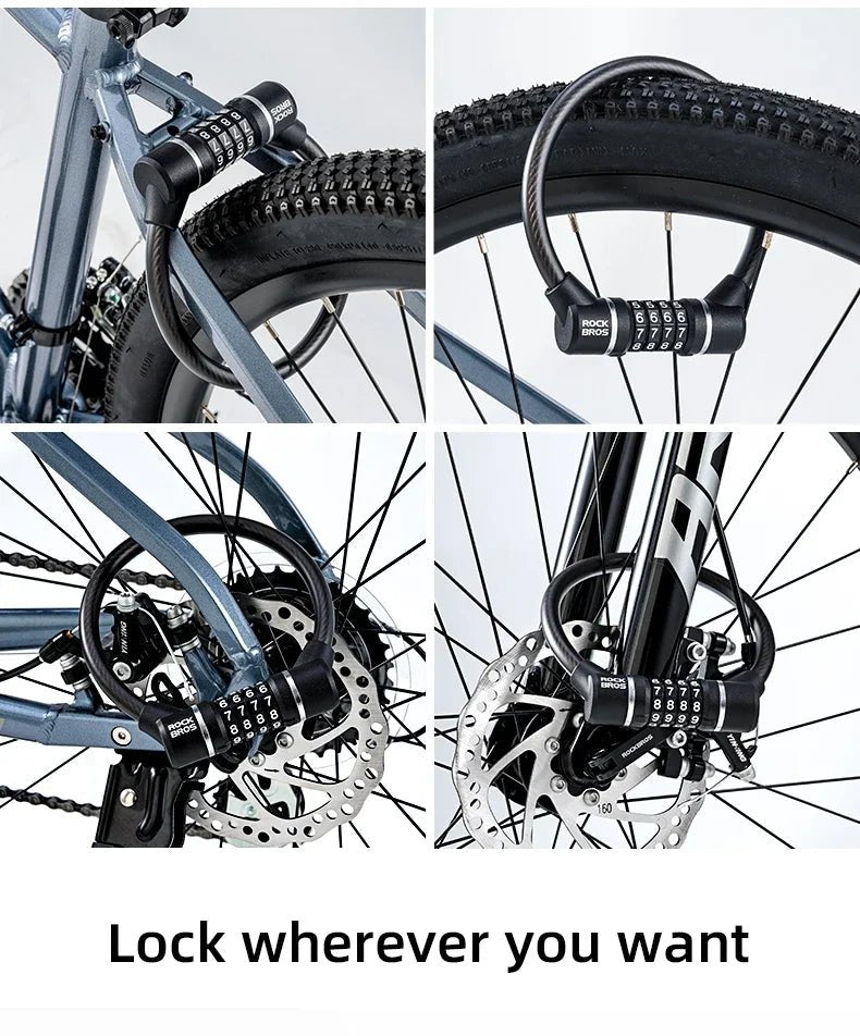 Canada Portable Bicycle Lock Ultra-Light Steel Cable Bike Lock 4-Digit Password PVC Waterproof Steel Password Lock MTB Road - Ammpoure