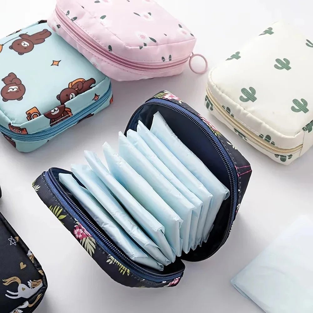 Cartoon Pattern Sanitary Napkin USA Bag Women Sanitary Napkin Tampon Storage Bag Portable Waterproof Multifunction Organizer Pouch - Ammpoure