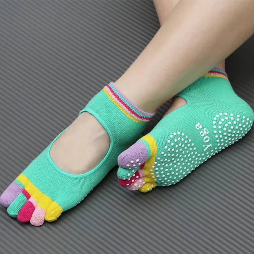Colorful Five-Finger Yoga Socks USA High-Quality Women’s Sports Socks with Silicone Anti-Slip Grip for Pilates, Dance & Fitness - Ammpoure
