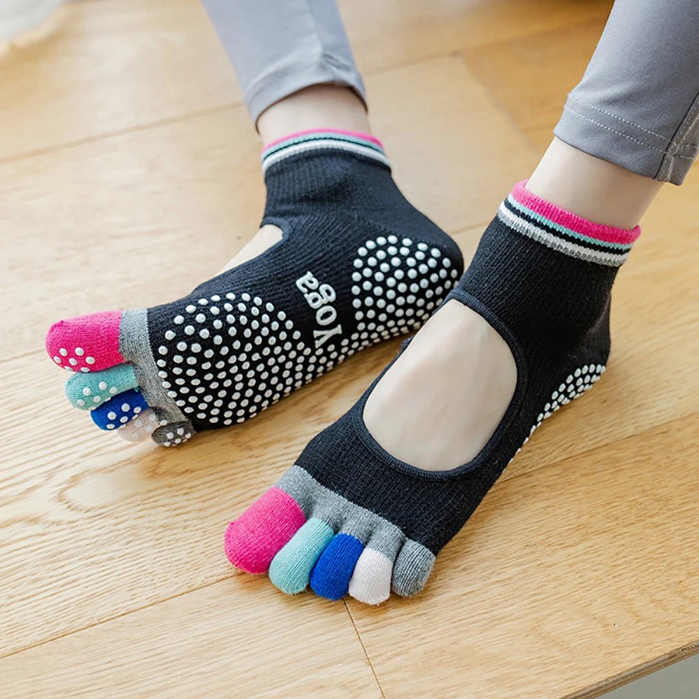 Colorful Five-Finger Yoga Socks USA High-Quality Women’s Sports Socks with Silicone Anti-Slip Grip for Pilates, Dance & Fitness - Ammpoure