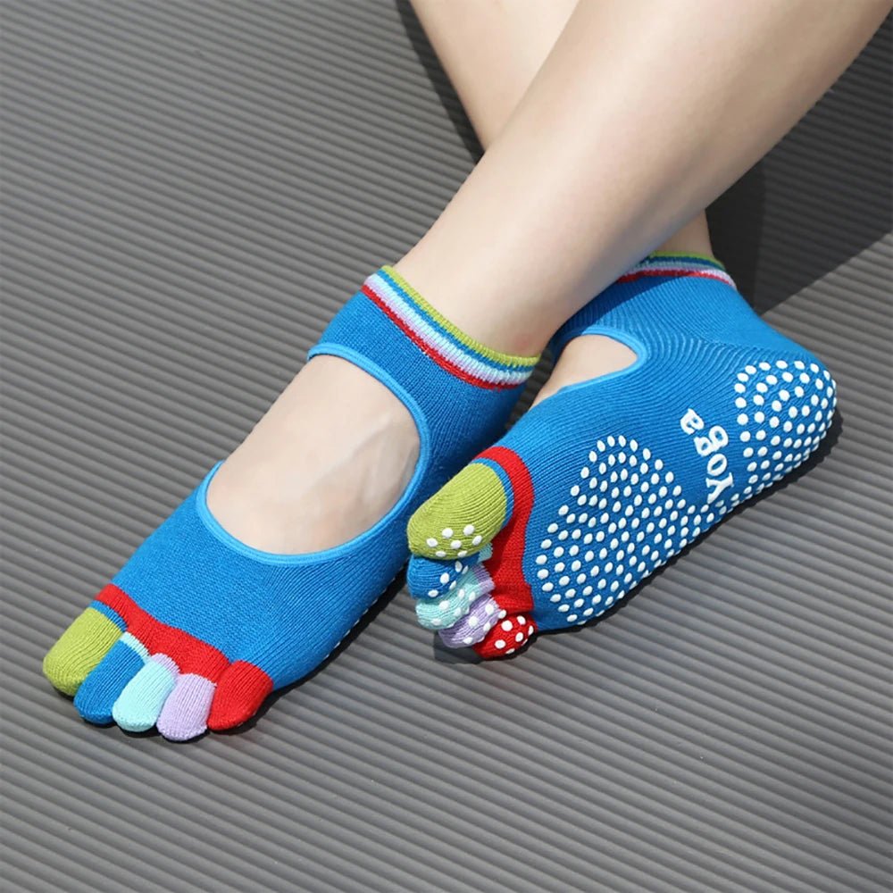 Colorful Five-Finger Yoga Socks USA High-Quality Women’s Sports Socks with Silicone Anti-Slip Grip for Pilates, Dance & Fitness - Ammpoure