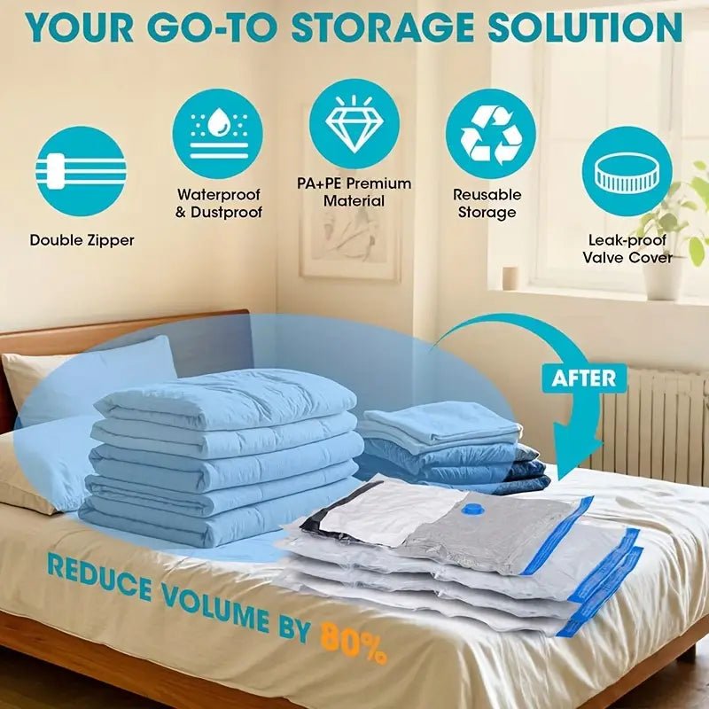 Compression Storage Bags 40 x 60cm — Pack of 6 Roll-Up Space Saver Bags UK - Ammpoure