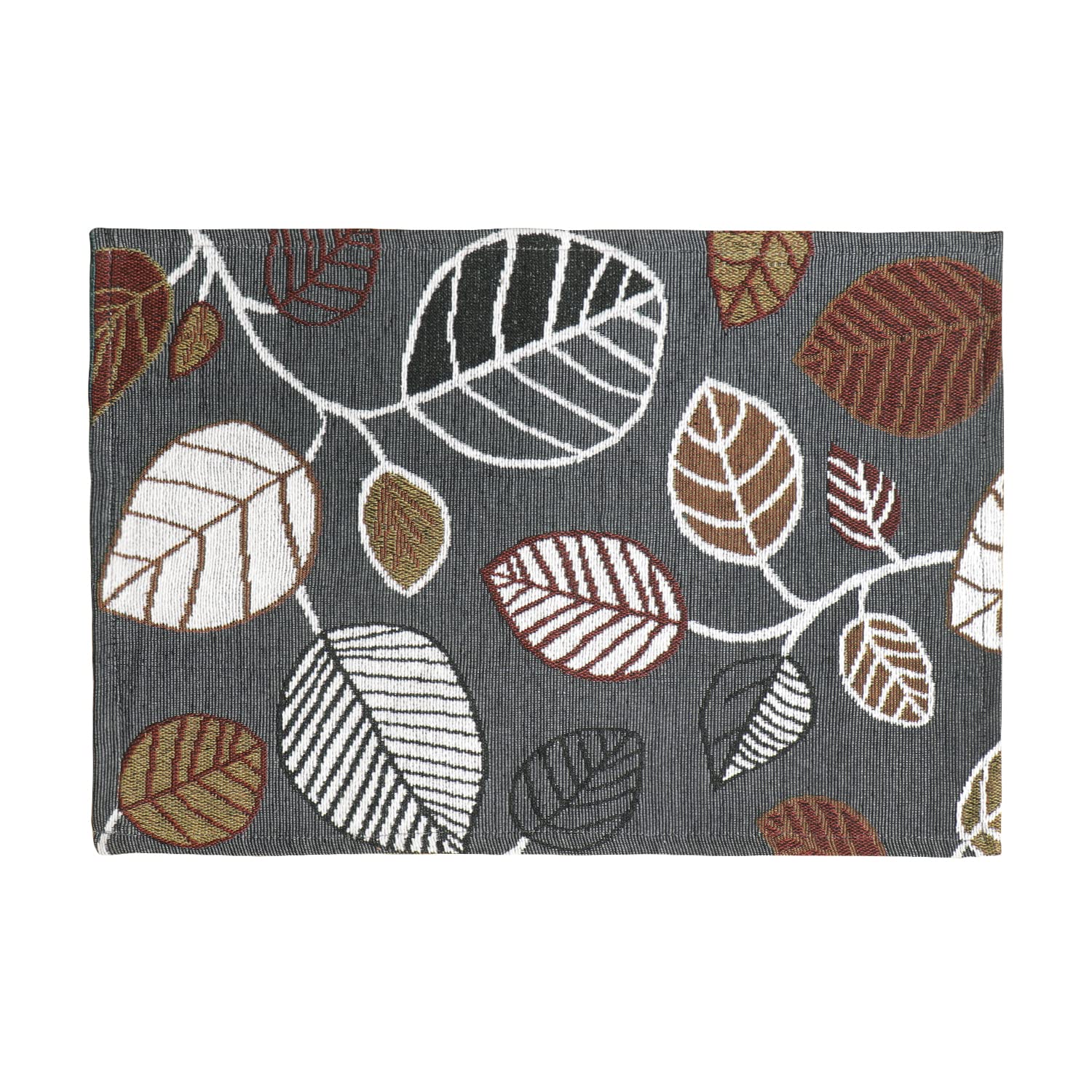 Cotton Jacquard Dinner Table Placemats Set of 4 (31 x 46 cm) Grey Leaves - Ammpoure