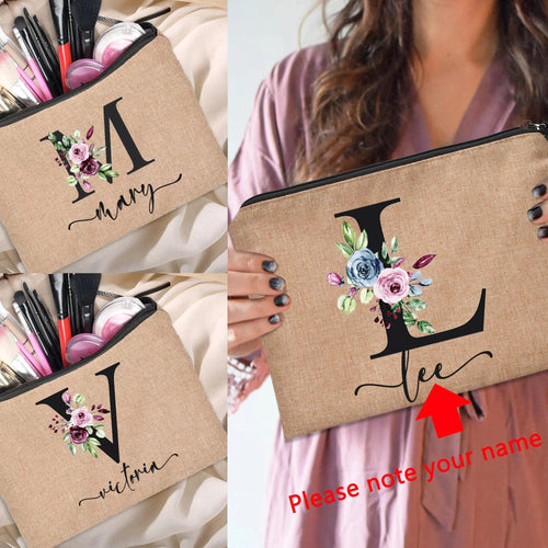 Customized Personalized Name Linen Cosmetic Bag Bridesmaid Clutch Outdoor Travel Beauty Makeup Bag Bachelor Party Lipstick Bag - Ammpoure Wellbeing 🇬🇧