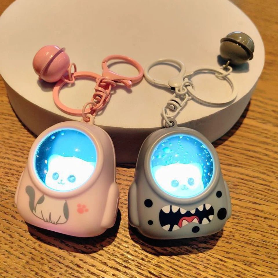Cute Glowing Night Light Astronaut Cat Schoolbag Keychains Kawaii Bags Charm Decorative Pendants Accessories Gift Girs - Ammpoure
