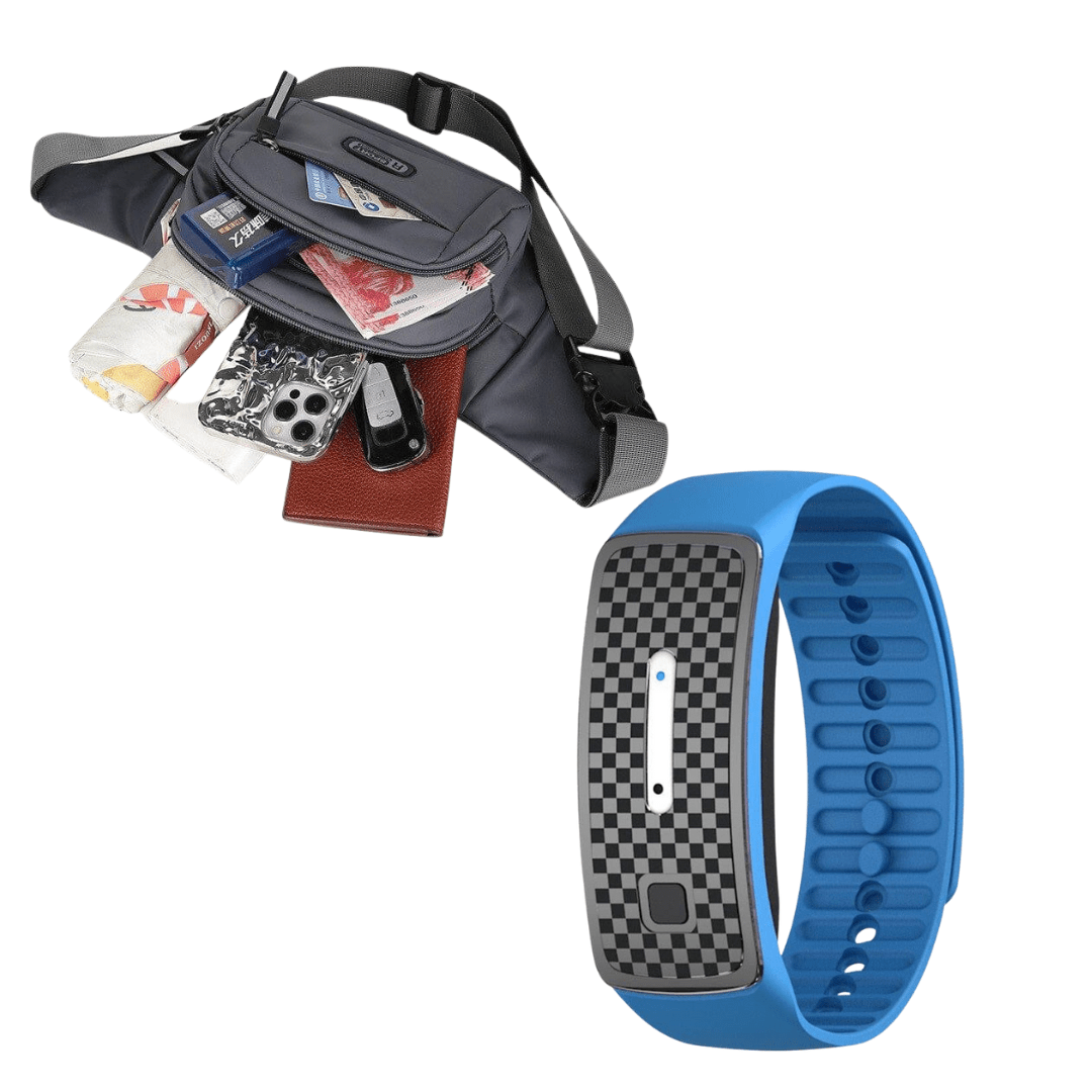 Deals: Ultrasonic Mosquito Repellent Bracelet - USB Charging Success + Waterproof Waist Bag Men Women Sports Mobile Phone Bag UK - Ammpoure