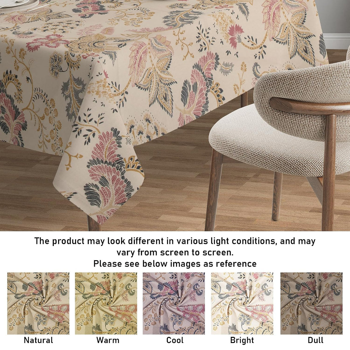 Dining Table Cloth 6 Seater | Size 140 X 225 CM | 100% Cotton Centre Table Cover | Beige Floral Style Print | Dining Table & Centre Table Cover (Beige Floral, 6 Seater) - Ammpoure