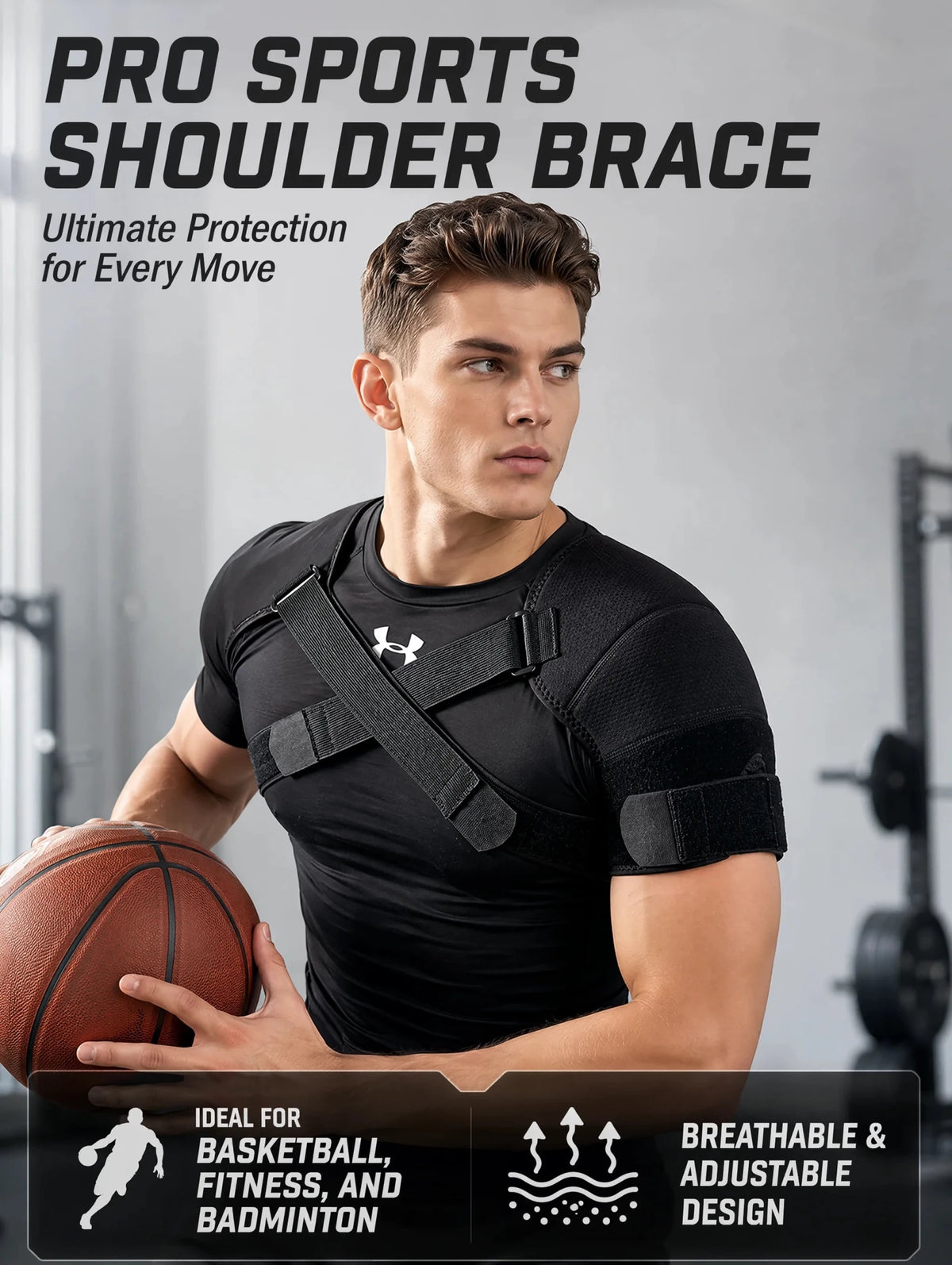 Double Shoulder Brace Adjustable Breathable Neoprene Compression Support Cross Strap for Men Women Sports Injury Pain Relief - Ammpoure