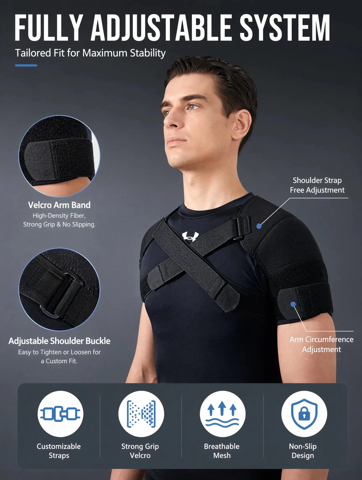Double Shoulder Brace Adjustable Breathable Neoprene Compression Support Cross Strap for Men Women Sports Injury Pain Relief - Ammpoure