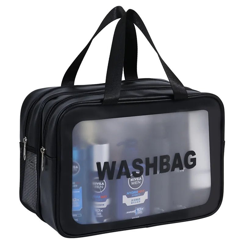 Dry-Wet Separation Double Transparent PU Makeup Bag USA Portable Washing & Cosmetic Storage Bag for Travel, Fitness & Swimming Essentials - Ammpoure