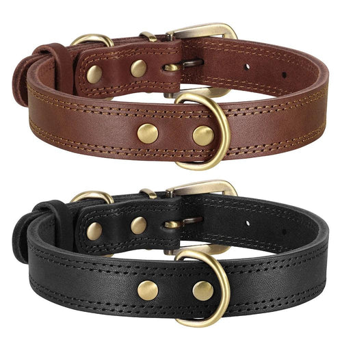 Durable Leather Dog Collar Real Leather Dog Collars Adjustable For Medium Large Dogs German Shepherd Training Hunting Brown - Ammpoure Wellbeing 🇬🇧