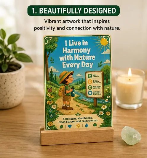 Eco Explorer Kids Earth Care Cards, Sustainable Daily Habit Routine Template, Montessori Classroom Nature Poster Deck, Green Future, PDF - Ammpoure