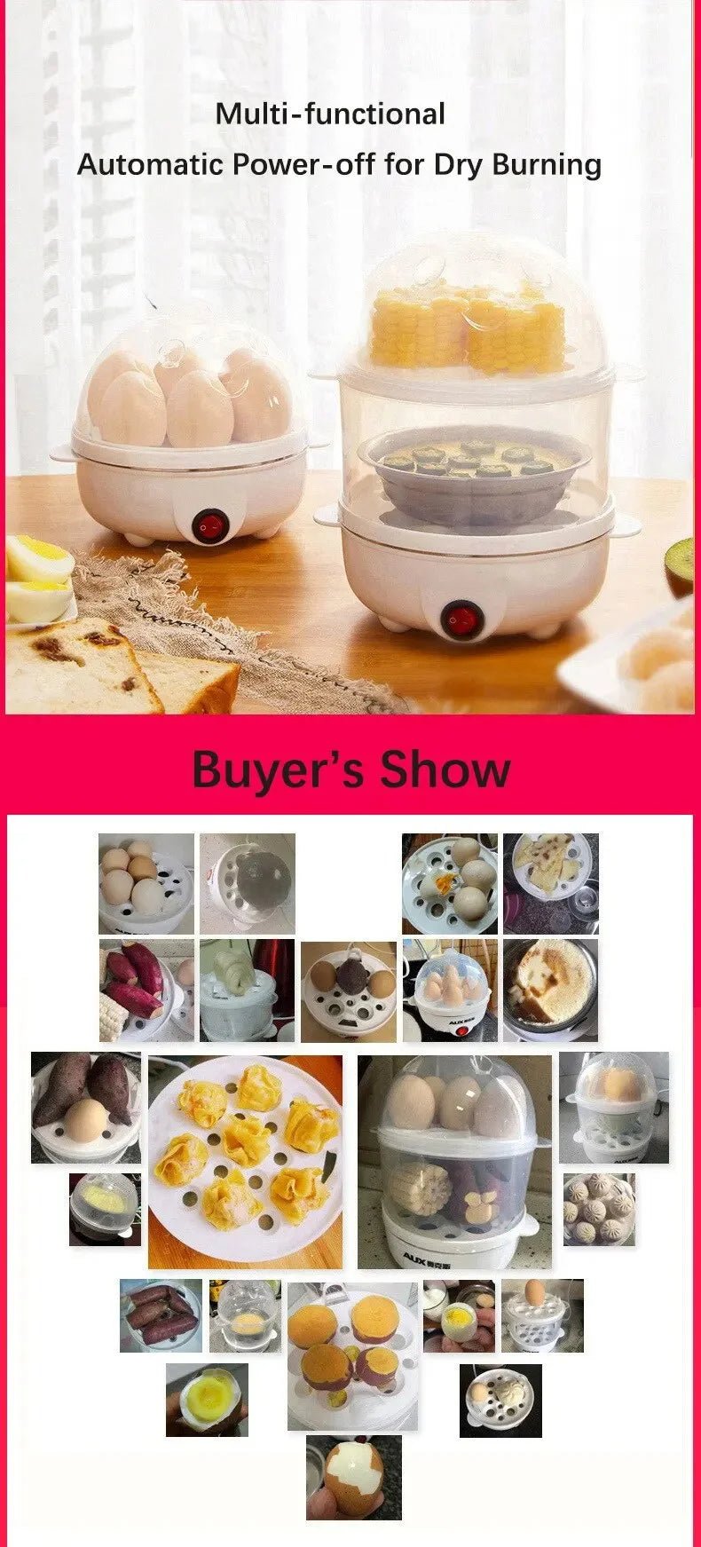 Egg Cooker Multifunctional Electric Egg Boiler Double Layers Egg Cooker Mini Steamer Poacher Kitchen Cooking Breakfast Machine - Ammpoure