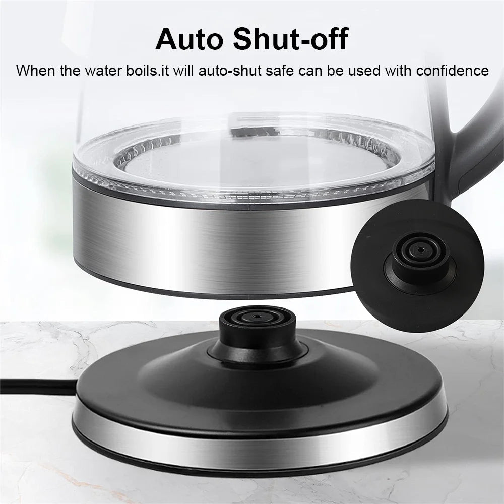 Electric Kettle Glass Tea Kettle 1500 - 1800W Water Boiler Home Kitchen water heater,Dry Boiling Protection - Ammpoure
