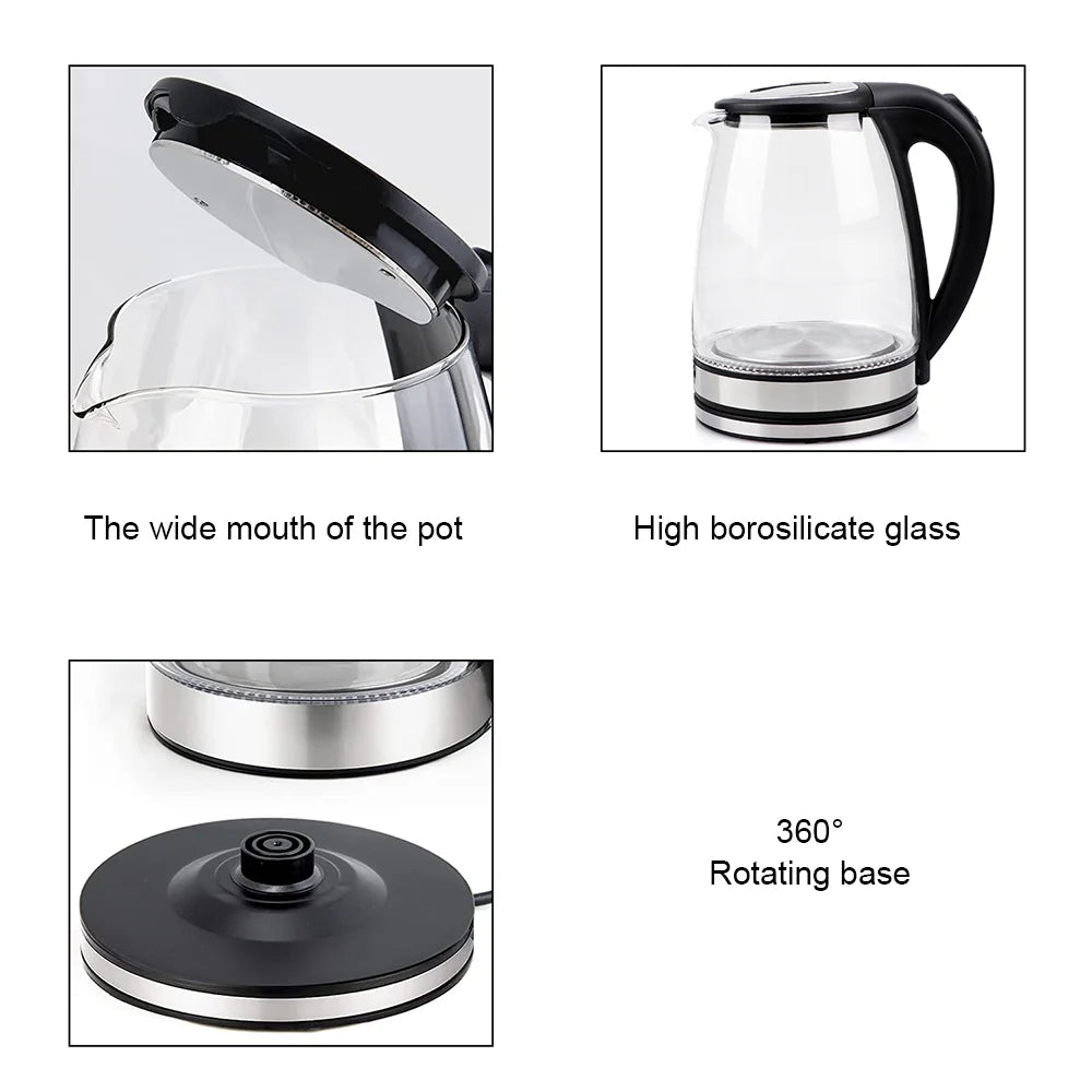 Electric Kettle Glass Tea Kettle 1500 - 1800W Water Boiler Home Kitchen water heater,Dry Boiling Protection - Ammpoure