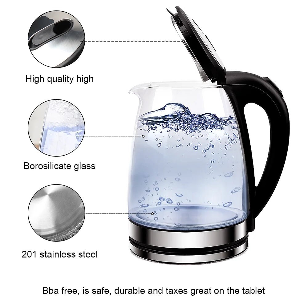Electric Kettle Glass Tea Kettle 1500 - 1800W Water Boiler Home Kitchen water heater,Dry Boiling Protection - Ammpoure