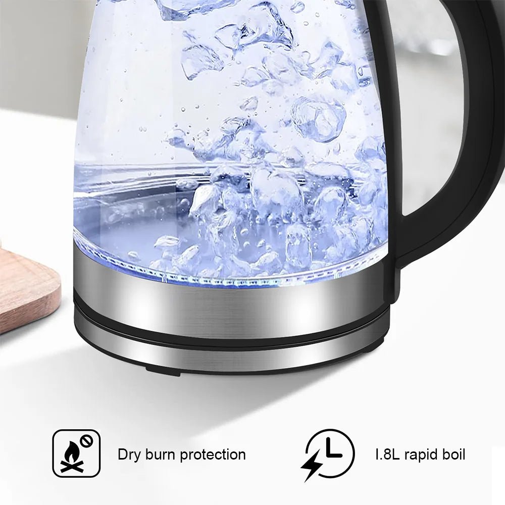 Electric Kettle Glass Tea Kettle 1500 - 1800W Water Boiler Home Kitchen water heater,Dry Boiling Protection - Ammpoure