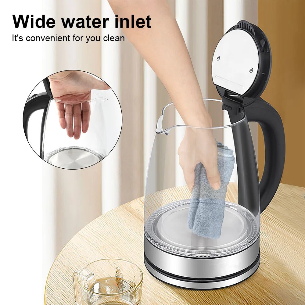 Electric Kettle Glass Tea Kettle 1500 - 1800W Water Boiler Home Kitchen water heater,Dry Boiling Protection - Ammpoure