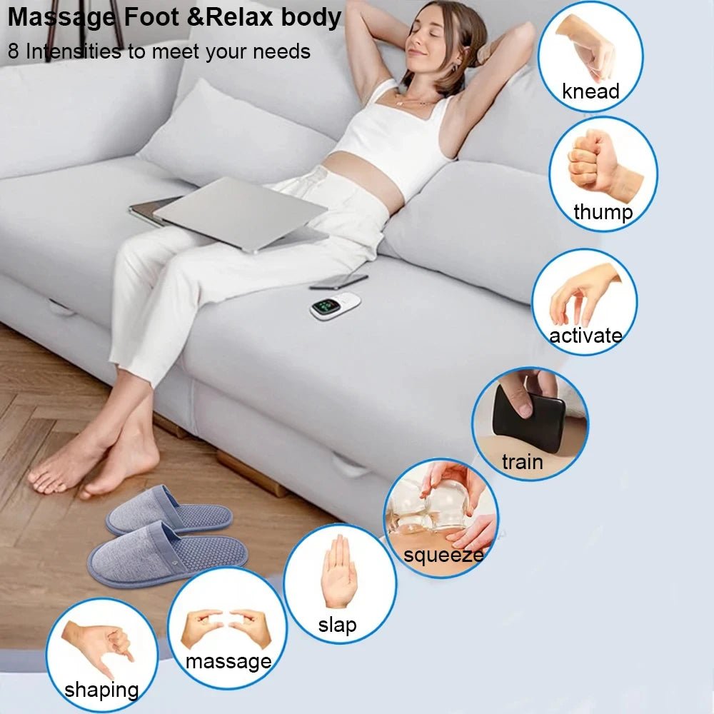 EMS Foot Massager Slippers Electric Feet Massage Shoes with Remote Control Pulse Muscle Stimulator Foot Massager to Relieve Pain - Ammpoure