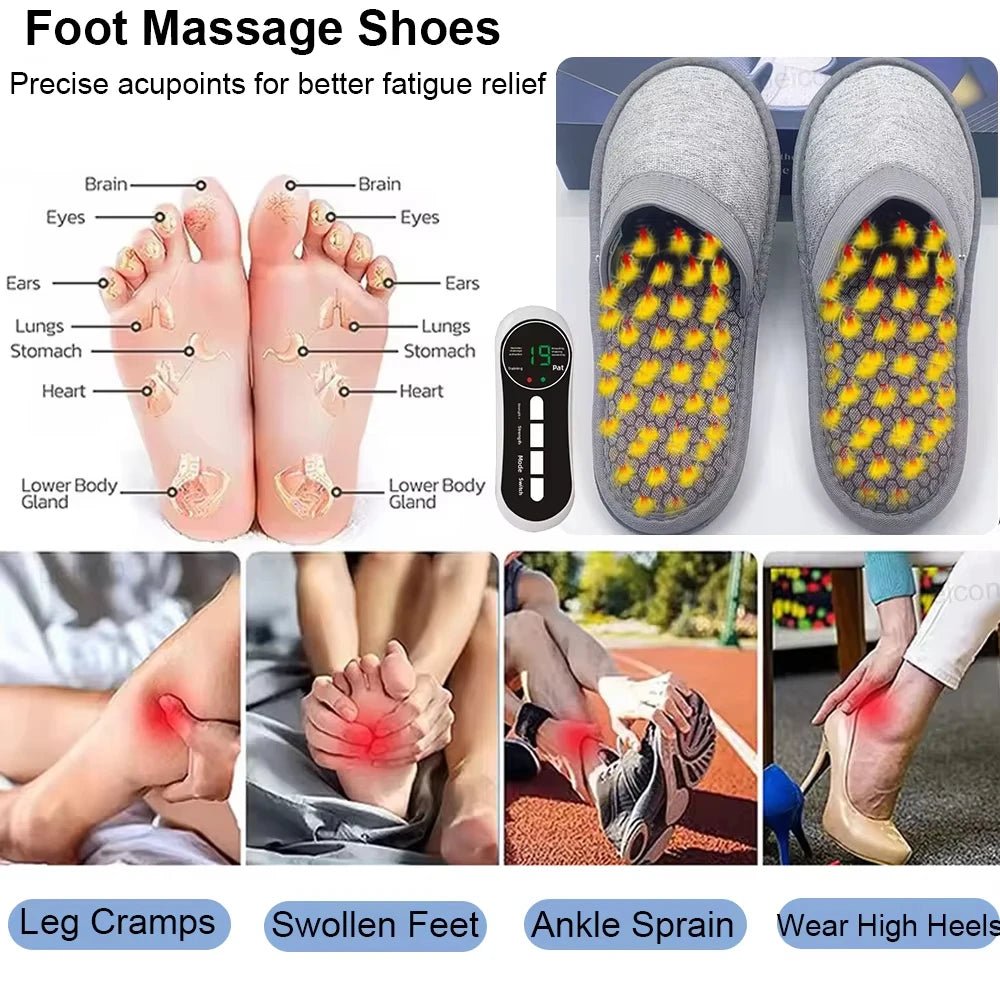 EMS Foot Massager Slippers Electric Feet Massage Shoes with Remote Control Pulse Muscle Stimulator Foot Massager to Relieve Pain - Ammpoure