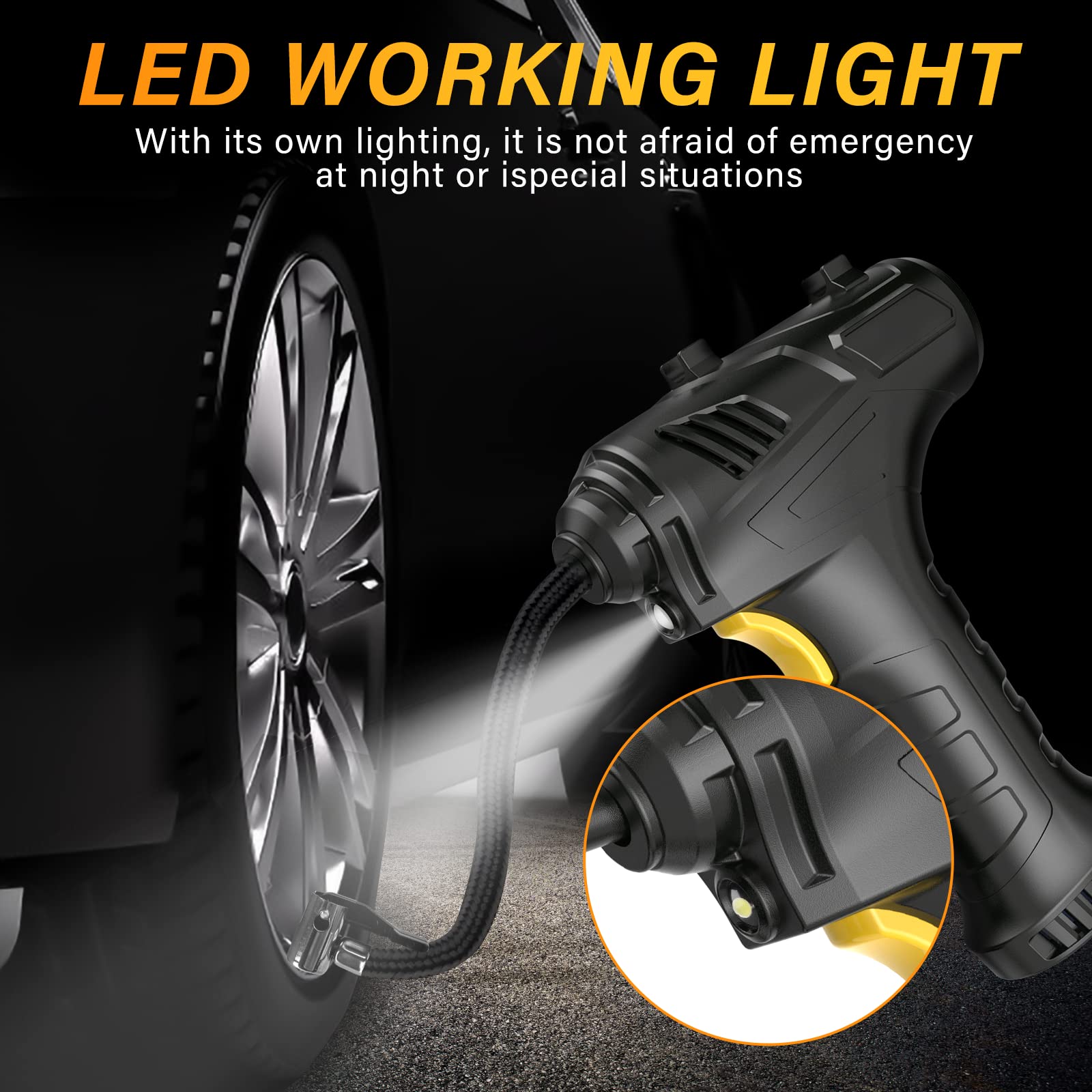 etship Cordless Tyre Inflator Air Compressor, 12V USB Rechargeable Battery 150PSI Portable, Electric Digital Tyre Pump with LED Light and 4 Nozzle Adaptors for Car Motorcycle Bicycle - Ammpoure Wellbeing