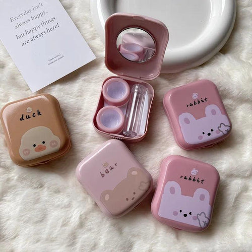 Fashion Cute Pink Little Bear Rabbit Duck Portable Contact Lens Case for Women Travel Holder with Mirror Contact Lenses Box - Ammpoure Wellbeing 🇬🇧